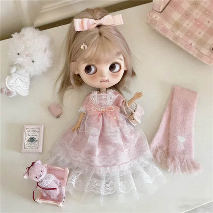 For Blythe Doll Lace Fairy Princess Dress Outfit Clothes Cartoon Colorful Fastfood Skirt Animal Clothing OB24 OB22 1/6 Ropa Gift