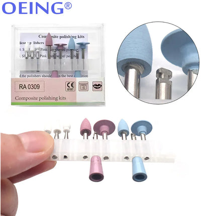 OEING 1 Box Dental Light-Curing Resin Polishing Set Dia.2.35mm Ceramic Silicon Rubber Slow Bending Machine Grinding Head