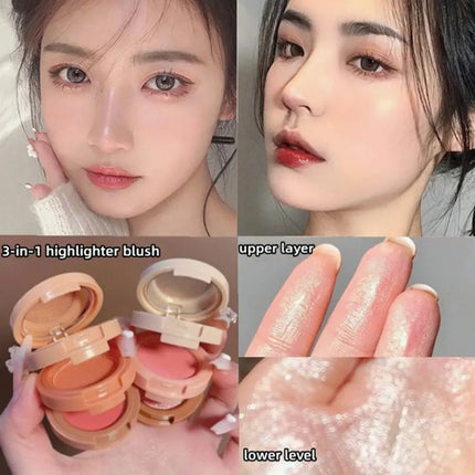 Highlight Powder Matte Blusher Eye Shadow 3 In 1 Face Makeup Natural Palette Multi-color Delicate Shiny Beauty Makeup Cosmetics