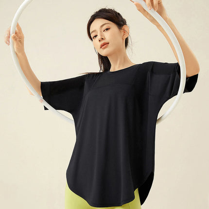 Yoga Clothes Women's Running and Fitness Clothes Hip Covering Long Sports T-shirt Loose Plus Size Short Sleeved Sports Top
