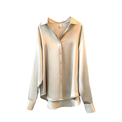 Satin shirt women's spring and summer sun protection shirt casual loose and versatile drape long-sleeved shirt thin smooth top