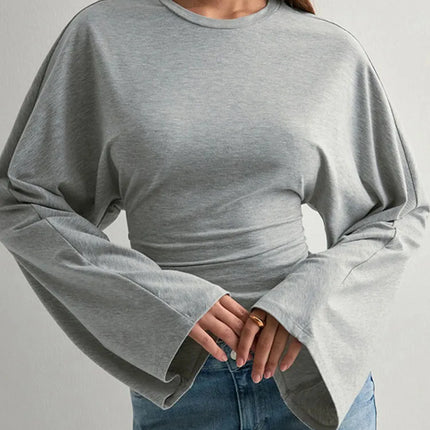 Women's Long Sleeve O-Neck Skinny T-Shirt Monochromatic Crop Top Casual Y2K Streetwear Fashion Pullover Summer Outfit