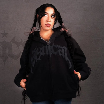 Y2K Unisex Hoodies Women Autumn Winter Harajuku Zip Up Hooded Sweatshirt Men Gothic Hip Hop Oversized Jackets Streetwear