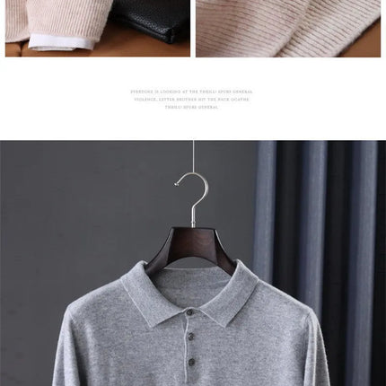 100% Pure Wool Cashmere Sweater Men's POLO Neck Knitted Pullover Autumn Winter New Warm Top Fashion Korean Edition Jacket