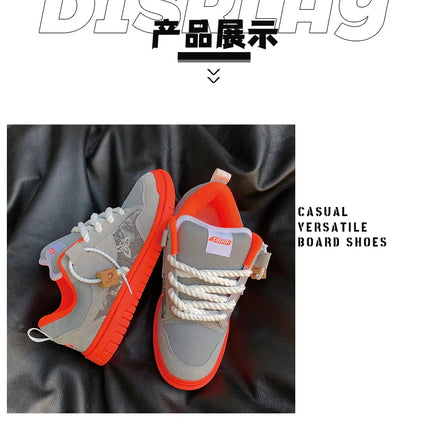 Gray Retro Low-top Thick Tongue Bread Shoes Large Size Men Women Casual Board Shoes Boy Girl Sports Skateboarding Sneakers