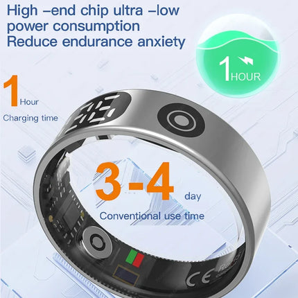 New Smart Ring with Screen 5ATM Waterproof Diving Swim Heart Rate Blood Oxygen Sleep Monitor Multi Sport Mode Gesture Control