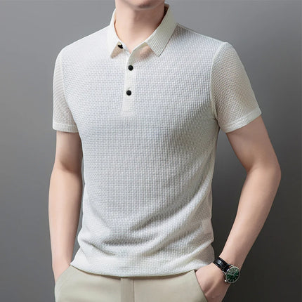 New Men's Business Casual Short-Sleeved Bone Flower Solid Color POLO Shirt Fashion Breathable Comfortable Summer Versatile Top