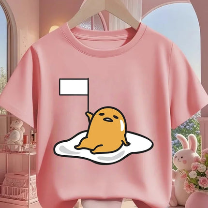 Cute Kawaii Gudetama T-Shirt For Kids Boys Girls Summer Cartoon Crew Neck Fashion Street Casual Wear 3-14 Years