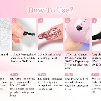 7PCS/SET Glitter Nail Polish,Sparkly Shiny UV LED Soak Off 6Colors Gel Polish Kit Home DIY Manicure Nail Salon Varnish With Tool