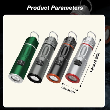 Mini Keychain Flashlight USB Rechargeable LED Pocket Torch with Necklace Portable 6 Lighting Modes Camping Emergency Lantern