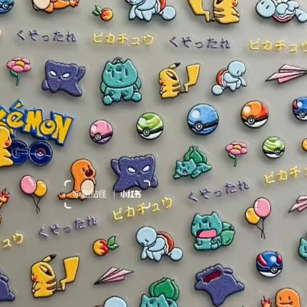 5D Embossed Pokemon Pikachu Gengar Nail Art Stickers Waterproof Decals for Water Cup Phone Case Journal DIY Decor Birthday Gifts