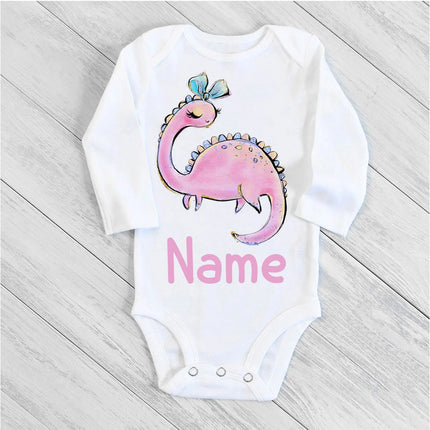 Personalise Infant Bodysuits Body Baby Custom Name Clothes Dinosaur Print Boys Girls Romper Long Sleeve Newborn Jumpsuit Outfits