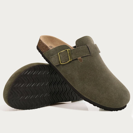 Litfun Suede Cork Clogs For Women Men Genuine Summer Clogs with Arch Support Cork Leather House Mules Shoes Thick Beach Sandals