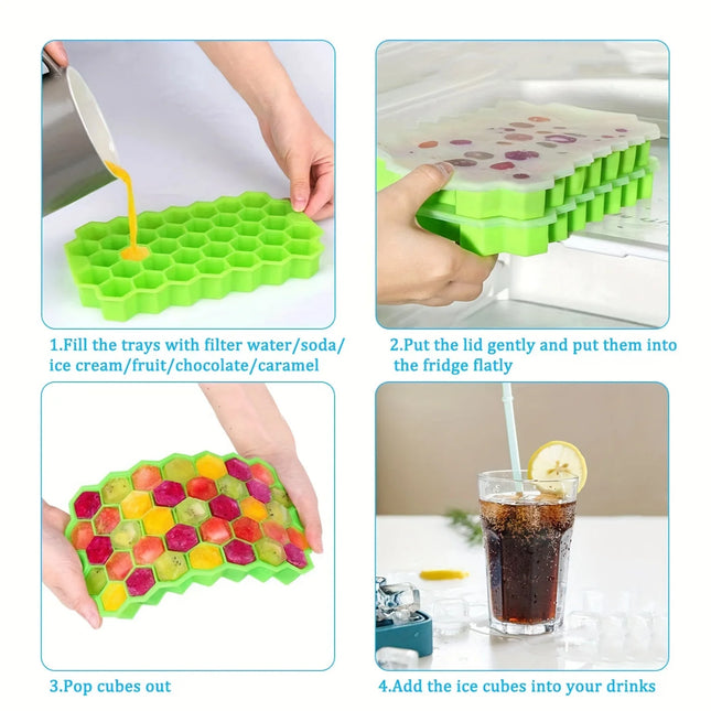 Large-capacity Ice Trays Silicone Mold Reusable Honeycomb Ice Cube Maker Food Grade Ice Maker with Lids Popsicle Mold