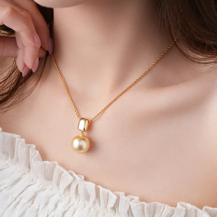 DREJEW Yellow Pendant Pearl Necklace Earring Set for Women Light Luxury High-end French Retro Wedding Jewelry Sets Party Gift