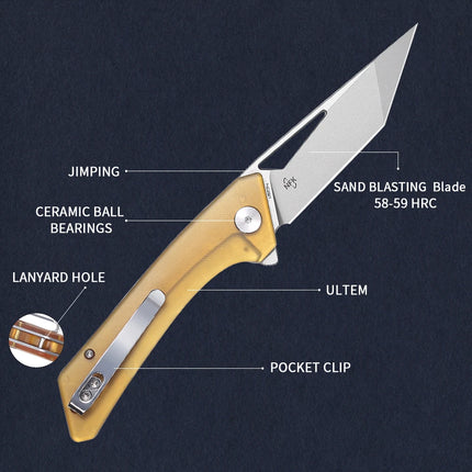 SHOOZIZ Folding Pocket Knife for Men, Flipper EDC knife, 3.39" 14C28N Steel, Ultem/G10 Handle with Clip,Outdoor  Camping Tool