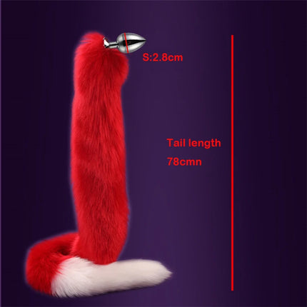 78cm Red Long Fox Tail Anal Plug Metal Butt Plug Prostate Massager Erotic Cosplay Accessories Adult Novelty Sex Toys For Couples