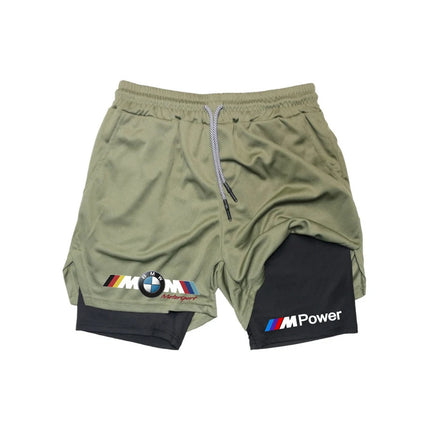 BMW's new men's 2-in-1 sports shorts, breathable and casual, quick-dry double-layer shorts, perfect for summer running and sport