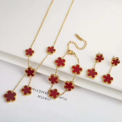 Jewelry Clover five-leaf stainless steel bracelet Necklace Earrings Jewelry set luxurious high quality party gifts