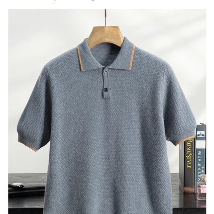 100% Goat Cashmere T-shirt Men's POLO Collar Short Sleeve Pullover 2025 Spring/Autumn New Fashion Knit Business Casual Tank Tops