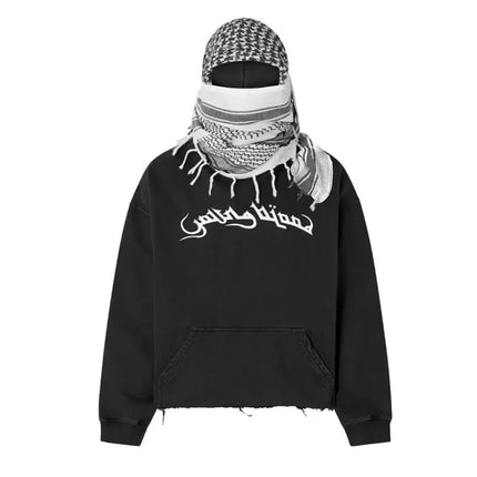 Arab Style Aesthetic Plaid Contrast Scarf Decorative Hoodie Autumn Winter Long Sleeved Letter Printing Loose Street Fashion Coat