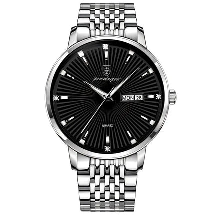 POEDAGAR Fashion Business Men's Watches Waterproof Luminous Date&Week Stainless Steel Men Watch Quartz Exquisite Male Wristwatch