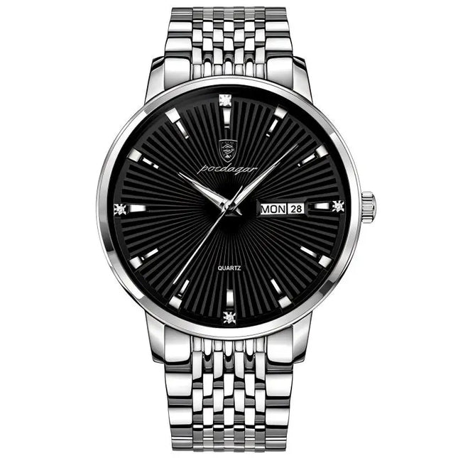 POEDAGAR Fashion Business Men's Watches Waterproof Luminous Date&Week Stainless Steel Men Watch Quartz Exquisite Male Wristwatch