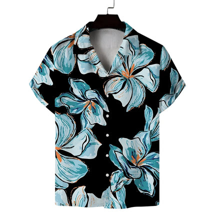 New summer short-sleeved men's shirt with printed patterns, casual commuting fashion, versatile fabric and soft