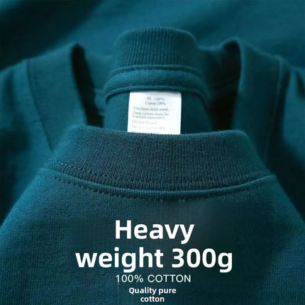 Summer Light Blue 300g Heavy Cotton Short-sleeved T-shirt Loose Men's and Women's Casual Half-sleeves Tee