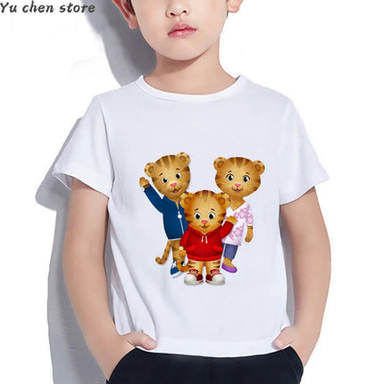 Fashion Children's T-Shirt Cute Daniel Tiger's Neighborhood Cartoon Print Boy's T-Shirt Summer Harajuku Girls T-Shirts White Tops