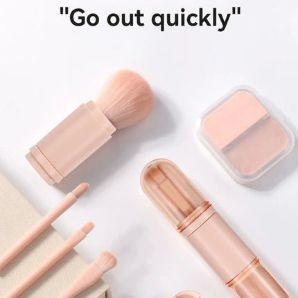 Portable Powder Blusher Brush With Cover 4 in 1 Travel Small Set Makeup Eye Shadow Telescopic Multi-Function Mini Makeup Tool