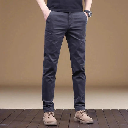 2026 Summer Thin Cotton Men's Casual Pants Trendy Versatile Elastic Light Business Trousers Work Formal Slim Straight Pants