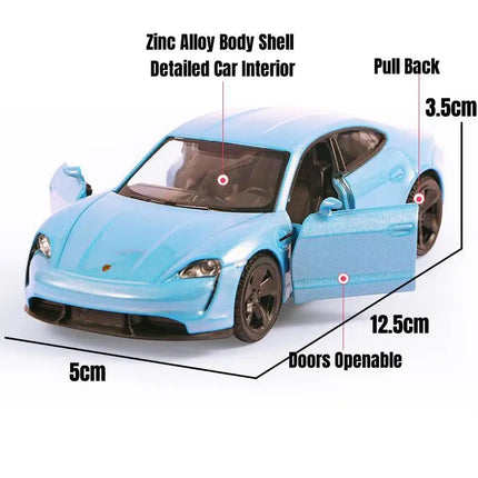 1/36 Porsche Taycan Toy Car Model For Children RMZ CiTY Diecast Super Sport Miniature Pull Back Collection Gift For Kid Boy
