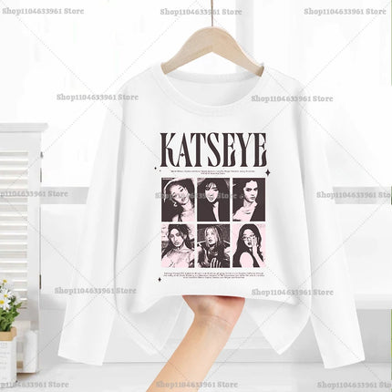 Katseye Child Long-Sleeved T-shirt Sweet Fashion Girl Shirts Spring Leisure Cotton Kid Tee Trendy Cool Clothes Top Birthday Gift