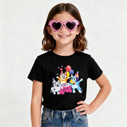 Bluey Kids Tees Clothes T Shirts Children Cartoons Casual Tops Boys Girl Short Sleeve Tee Cute Outfits Gift T-Shirt White/Black