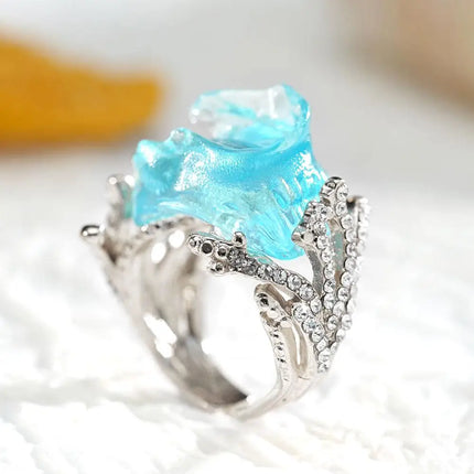 1/3PCS Ocean's Oath Wave Decorative Ring Necklace Earrings Jewelry Set For Women Gift Fashion Sky Blue Decoration Jewelry Gift