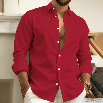 New 21-color men's solid long-sleeve collared shirt, business casual, urban everyday, handsome men's comfortable top