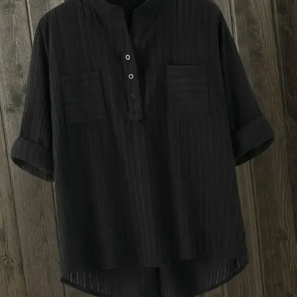 Plus Size Women's Shirts 2025 New Korean Style Loose Cotton Blouse clothing Casual Mujer Office Long Sleeve Vertical V-neck Tops