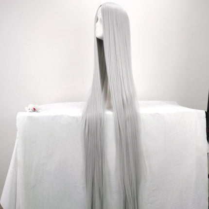 150cm wig Extra-long black and white cosplay center-parted wig anime 60 inch wig
