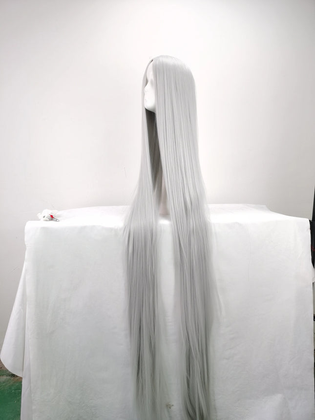 150cm wig Extra-long black and white cosplay center-parted wig anime 60 inch wig
