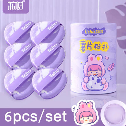 Lishu 6pcs Dry Wet Usable Makeup Cosmetic Puff Sponge Cushion Blendering Puff for Foundation Powder Soft and Cute