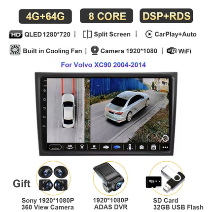 Android 15 For Volvo XC90 2004-2014 Car Radio Multimedia Video Player Navigation Stereo GPS Octa Core 2 Din 360 Camera WiFi 5G