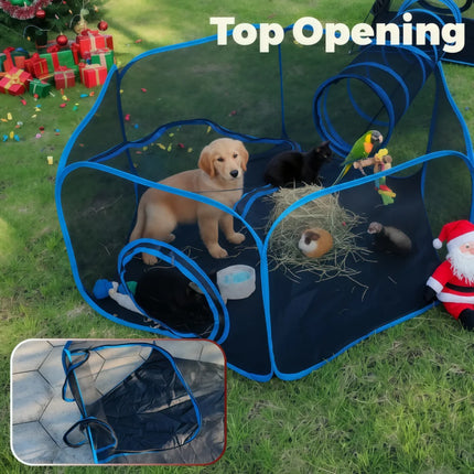 3-in-1 Portable Mesh Pet Fence Playhouse Multi-Animal Cage with Tunnel Indoor Outdoor Easy Setup for Cats And Small Animals