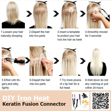 White Blonde 1001# Flat Tip Hair Extensions Keratin Human Hair Extension Fusion Hair 1x0.8cm Bond 12-24inch Non-Remy 1g/strand