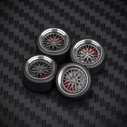 1 Set 10.8mm 1/64 Model Car Wheels for HW Ball Bearing Tires with Brake Disc Caliper Axles Rims for 1:64 Toy Models Tomica JDM