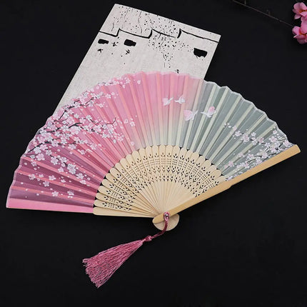 1 pcs Exiquisite Cat Patterns Summer Gift Cartoon Bamboo Wooden Folding Fan Fan Crafts Silk Fan Home Decoration
