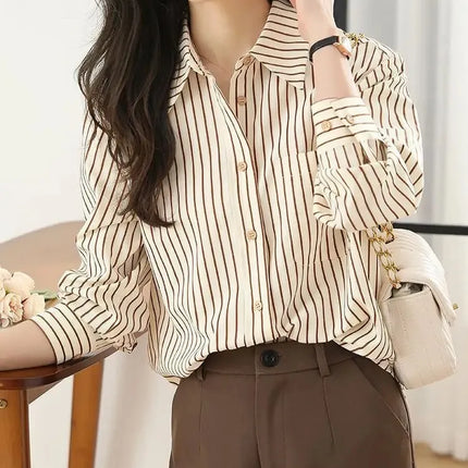 Women's Striped Shirt Casual Long Sleeve Fashion Outerwear Korean Style Spring Autumn New Arrival Elegant French Feel Top