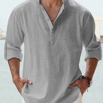 New Cotton Linen Shirts for Men Casual Shirts Lightweight Long Sleeve Henley Beach Shirts Hawaiian T Shirts for Men
