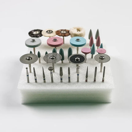 35Pcs/Set Dental Lab Polishing HP Kit Ceramic Porcelain Grinding Dentist Tool Diamond Burs Brush Material