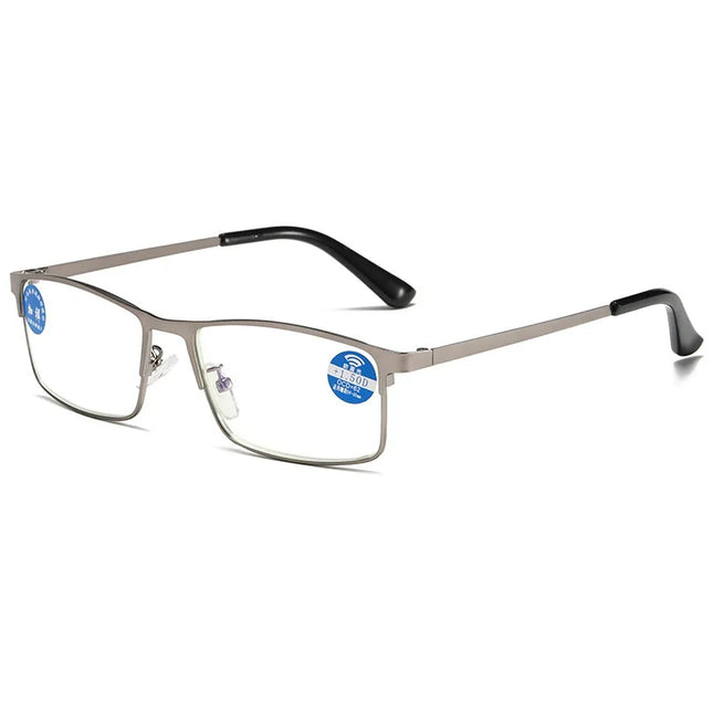 Men Metal Half Frame Reading Glasses Luxury Designer Anti Blue Light Eyeglasses Finished Prescription Presbyopia Eyewear To +4.0